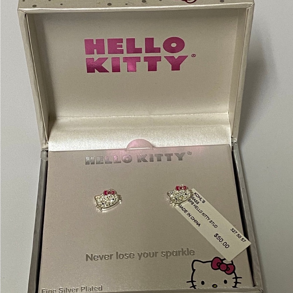 Child's Crystal Hello Kitty  Earrings  Jewelry  Fine Silver Plated  Under 15 Age